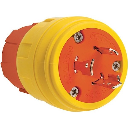 Pass & Seymour Locking Plug, 20 A, 125V AC, Single Phase, 2 Pole, Screw Terminals, Yellow 26W47AM