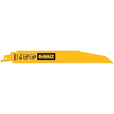 Dewalt Reciprocating Saw Blade, L:9, TPI:10, PK5, Tapered DWAR960