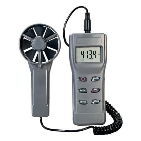 Omega Air Velocity Meter, Battery Power (4 AAA), 1 FPS to 114 FPS, 5 %, 2.9 " Dia, with CFM, Humidity, De HHF11A