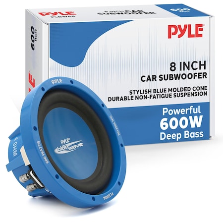 Pyle Pyle Car Vehicle Subwoofer, 8 Inch Blue Injection Molded Cone, 600W Power, Dual Voice Coil, PLBW84 PLBW84