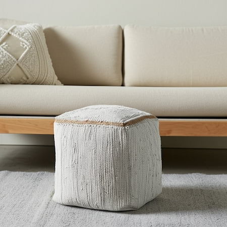 Homeroots 18" Gray and Natural Cotton And Jute Cube Pouf Ottoman 551550