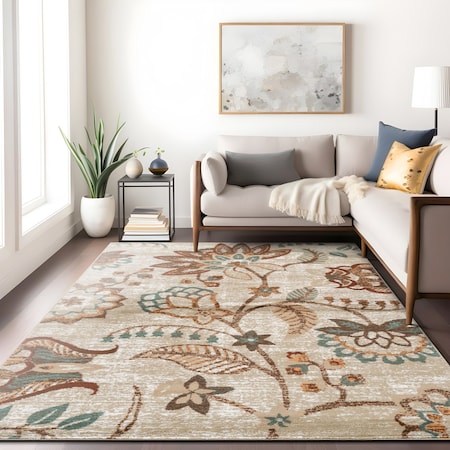 World Rug Gallery Floral Medallion Area Rug 7 ft 10 in x 10 ft Beige WR143BEIGE8X10