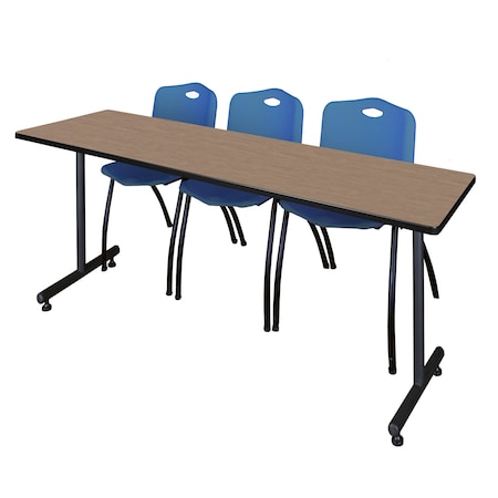 Regency Kobe T-Base Training Seminar Table W/ 2 M Stack Chairs, 84 in W, 24 in L, Noble Oak MKTRCT8424NO47BE