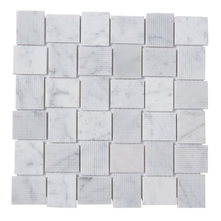 Apollo Tile 11x11 Bianco Carrara Marble Polished, Etched Floor and Wall Mosaic Tile 4.13 sqft/case, 5PK APLBL8806CAA