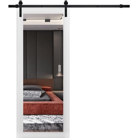 Sartodoors Sturdy Barn Door, Lucia 1299 White Silk, 6.6FT Rail Hangers Heavy Hardware Set, Modern Solid Pane LUCIA1299BD-B-WS-42