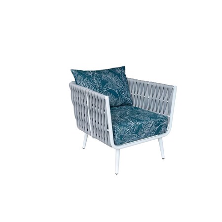 Bfm Seating Cayman Armchair - Medium Gray flat rope, White powder coat aluminum, ganging bracket PHPAGRWH-P68