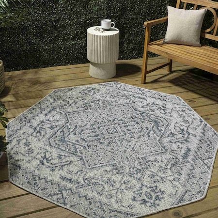 Jonathan Y Estrella Bohemian Medallion Textured Weave Teal/Gray 8 ft Octagon Indoor/Outdoor Area Rug SMB105C-8TGN