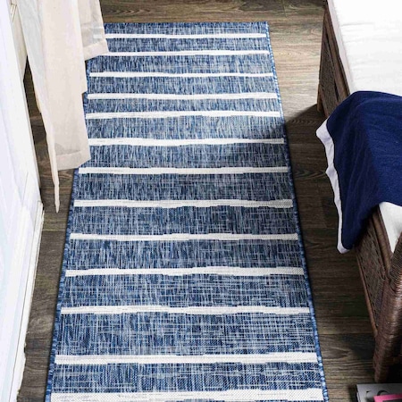 Jonathan Y Colonia Berber Stripe Blue/Ivory 2 ft. x 8 ft. Indoor/Outdoor Runner Rug SMB125C-28