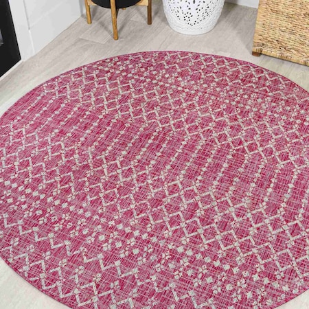 Jonathan Y Ourika Moroccan Geometric Textured Weave Fuchsia/Light Gray 5 ft Round Indoor/Outdoor Area Rug SMB108Q-5R