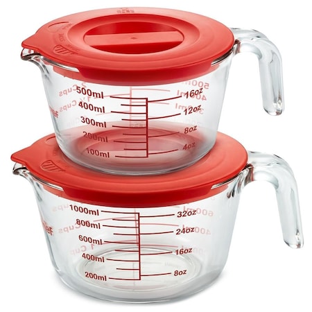 Nutrichef 2 and 4 Cups Glass Measuring Cup Set with Lids (17 & 34 oz) NCGL3MESLID10