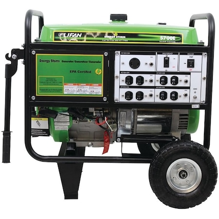 Lifan ES5700E Portable Generator, 42.2 A, 120/240 V, 5700 W Output, Gasoline, 6.5 gal Tank, 10 hr Run Time ES5700E/ES6600