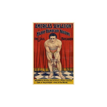 Homeroots 9" X 12" Houdini In Handcuffs Vintage Magic Poster Wall Art 393407