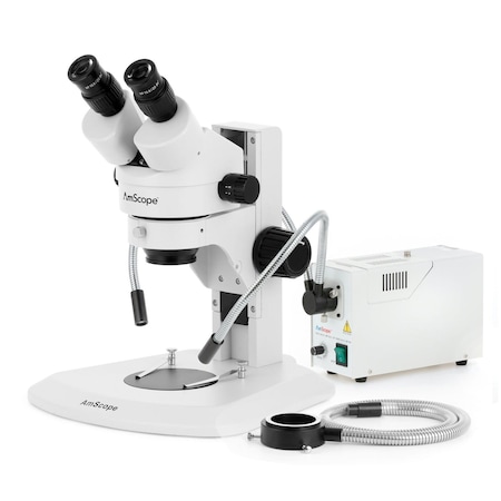Amscope SM-1 Super Widefield Zoom Binocular Stereo Microscope 7X-135X w/150W Halogen Dual Gooseneck & Ring SM-1BRYY-FODR-10M