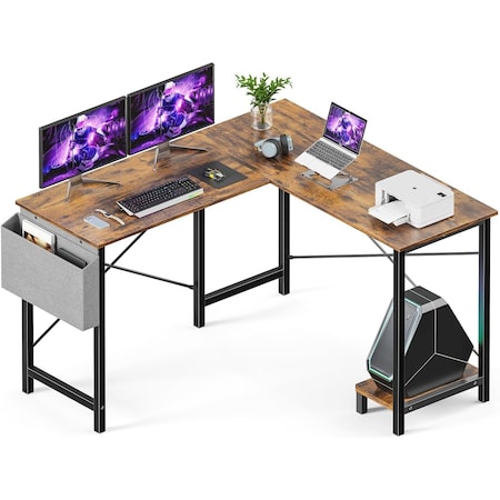 Simple Deluxe L Shaped Desk Gaming Computer 50 Inch Reversible Corner Table PC Work Table for Writing Study Stude 3A88DESKL02RUST01