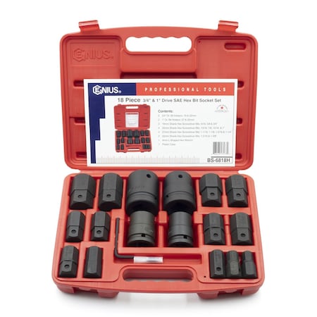 Genius Tools 18PC 3/4in Dr. SAE Hex Bit Socket Set BS-6818H