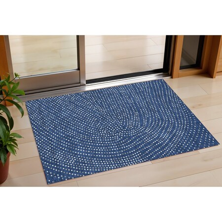 Homeroots 3' X 5' Navy Blue Gray And Ivory Polka Dot Washable Indoor Outdoor Area Rug 599058