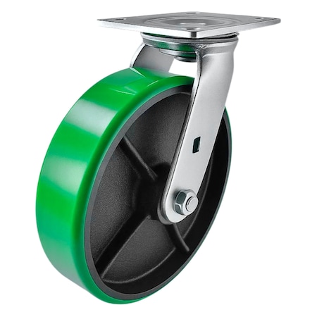 Hyw Products Heavy Duty Caster 8in Green Polyurethane on Cast Iron Wheel, Swivel 40-80S-A1-PC(G)