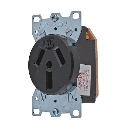 Hubbell Wiring Industrial 3-Pole 3-Wire 50A 125/250V Receptacle, 10-50R, Black, Single Pack HBL7962