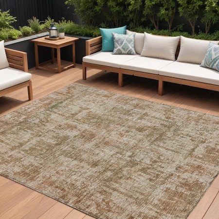 Homeroots 10' X 14' Beige And Copper Abstract Washable Indoor Outdoor Area Rug 615439