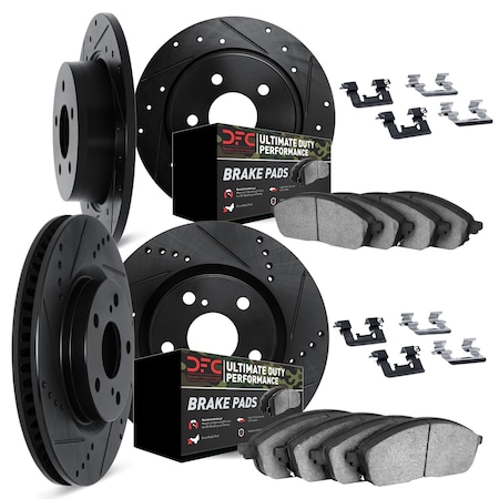 Dynamic Friction Co DFC Brake Rotor Drilled & Slotted - Black- w/Ultimate Duty Brake Pad & HW Kit 8414-42009
