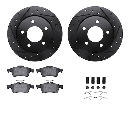 Dynamic Friction Co DFC Rotors-Drilled & Slotted-Black w/ EURO 5000 Ceramic Brake Pads Incl Hdw 8612-80000