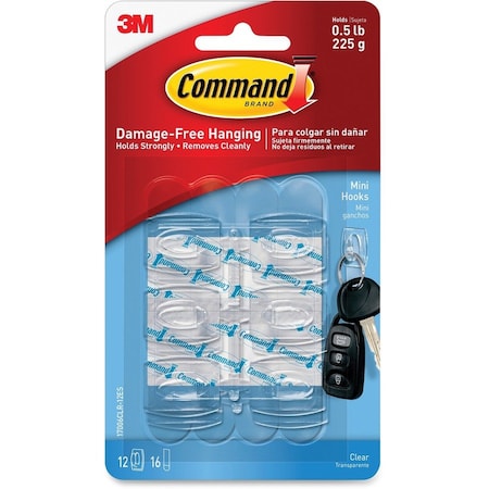 Command Hook, Clear, Plastic, 3/8 in D, PK6 17006CLR-ES