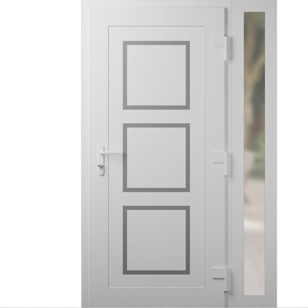 Vdomdoors Front Exterior Prehung Metal-Plastic Door, Manux 8661 White Silk, Side Sidelite Transom, Office Com MANUX8661EXD-WS-W36+12xH80-LH
