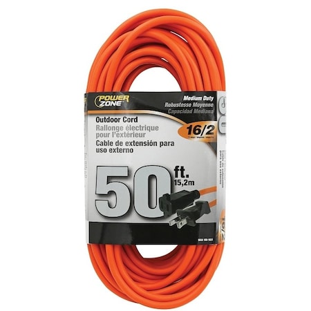 Powerzone SJTW Extension Cord, 16 AWG, Outdoor, 16/2, 1 Outlets, Orange, 50 ft OR481630