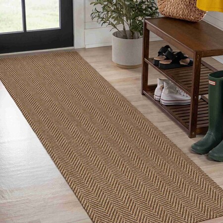 Jonathan Y Rowena Smart Jute Scandinavian Boho Herringbone Weave Brown 2 ft. x 8 ft. Indoor/Outdoor Runner Rug FXV203B-28