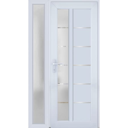 Vdomdoors Front Exterior Prehung FiberGlass Door Frosted Glass / Manux 8088 White Silk / Sidelight Exterior W MANUX8088EXD-WS-W30+16 x H80-RH