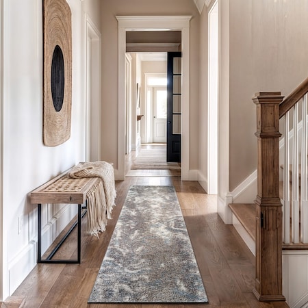 World Rug Gallery Abstract Marble Shag Runner Rug 2 ft 3 in x 8 ft Blue WR125BLUE2X8