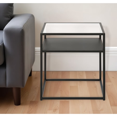 Homeroots 22" Black And Clear Glass And Steel Square End Table With Shelf 544187