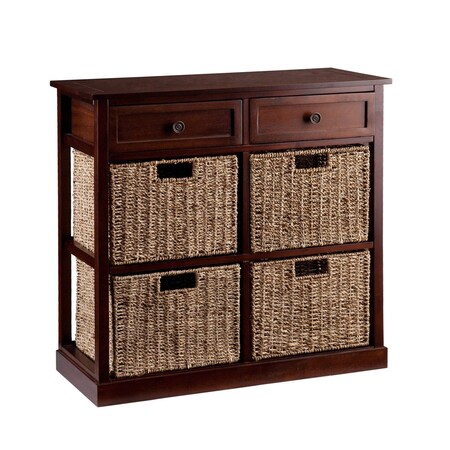 Homeroots Mahogany and Seagrass Basket Storage Shelving Unit 401703