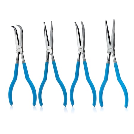 Neiko 11'' Reach Long Nose Pliers Set, 4-Pieces, Straight, Bent, 45 and 90 Degree Angles 02105A