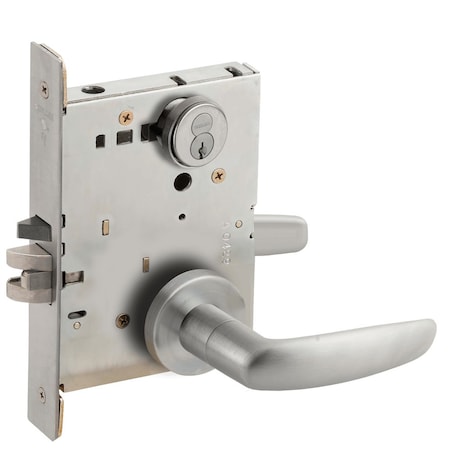Schlage Grade 1 Classroom Mortise Lock, FSIC With Core, S123 Keyway, 07 Lever, A Rose, Satin Chrome L9070R 07A 626