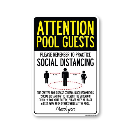 Signmission Public Safety Sign, Pool Guests Practice Social Distancing, 10in X 7in Decal, OS-NS-D-710-25370 OS-NS-D-710-25370