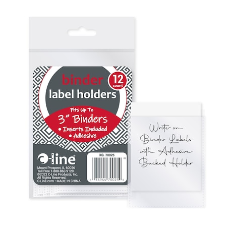 C-Line Products 2-1/4" x 3-5/8" Self-Adhesive Binder Label Holders, 12/PK, 5PK/BX, 10BX/CT 70025-BX