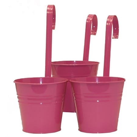 Houston International Trading 8535E HPK S3 7 in. dia. Enameled Galvanized Planter, HotPink 8535E HPK S/3