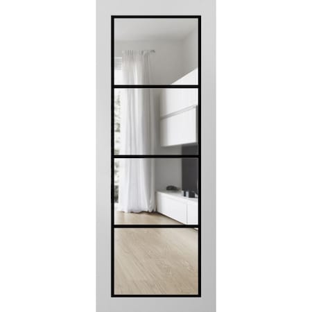 Sartodoors Slab Barn Door Panel Clear Glass, Lucia 2466 White Silk and Aluminum Strips, Sturdy Finished Doors LUCIA2466S-WS-32 x 84