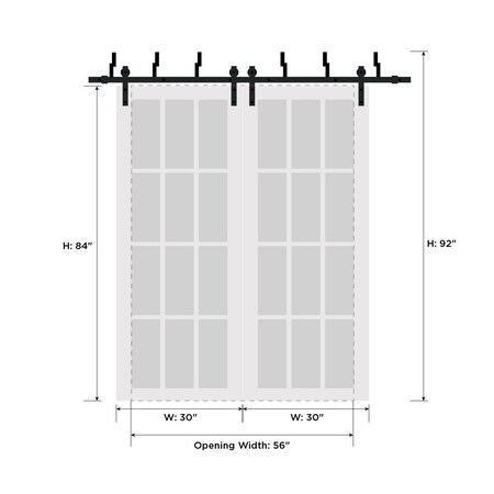 Sartodoors Barn Bypass Interior Door, 60" x 84", White QUADRO4112BBB-WS-6084