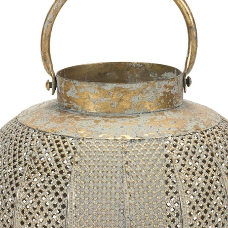 Homeroots 9" Bronze And Green Distressed Lattice Metal Tabletop Lantern Candle Holder 634854