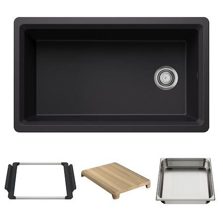 Blanco Inteos SILGRANIT 33in Single Bowl Reversible Undermount Workstation Kitchen Sink - Coal Black 443311