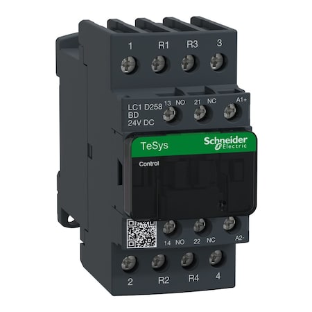 Schneider Electric IEC Magnetic Contactor, 1NC/1NO, 24V DC, 4 P, Non-Reversing, Screw Clamp LC1D258BD