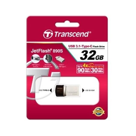 Transcend Information Transcend 32GB JetFlash 890 USB 3.1 On-The-Go Flash Drive - 32 GB - USB 3.1, USB - 256-bit AES TS32GJF890S