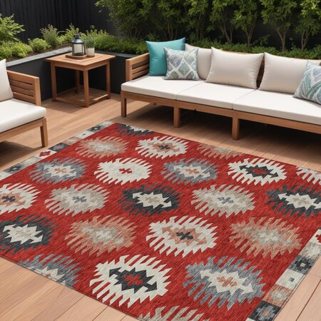 Homeroots 9' X 12' Red Ivory And Salmon Southwestern Washable Indoor Outdoor Area Rug 615168