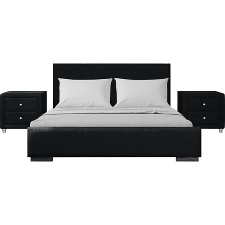 Homeroots Three Piece Black Upholstered Solid and Manufactured Wood Bedroom Set 569366