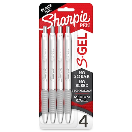 Sharpie S-Gel, Gel Pens, Medium Point (0.7mm), Pearl White Body, Black Gel Ink Pens, 4 Count, 4PK 2126207
