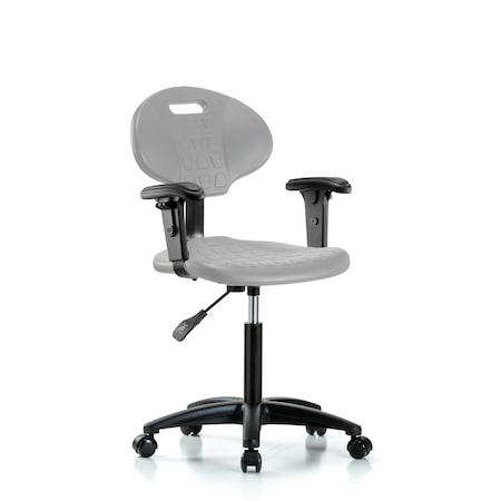 Blue Ridge Ergonomics Erie Polyurethane Chair - Medium Bench Height with Adjustable Arms & Casters in Gray Polyurethane TPMBCH-RG-A1-NF-RC-GRY
