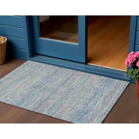 Homeroots 3' X 5' Blue And Charcoal Striped Washable Indoor Outdoor Area Rug 615656