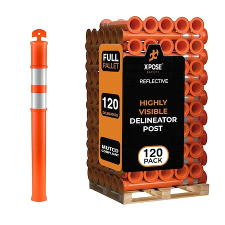 Xpose Safety 120 Pack 42in T-Top Orange Traffic Delineator Post, 120PK DLT-ORG-42-FP120-X